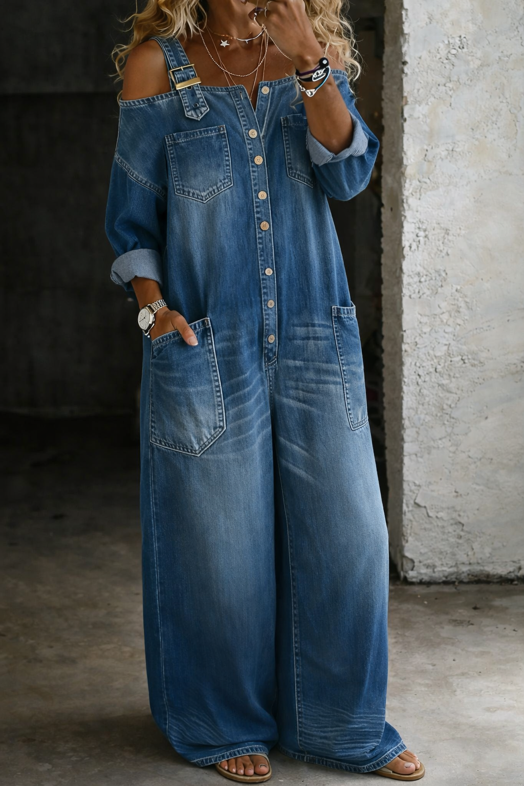 Stephanie - Relaxed Wide Leg Denim Jumpsuit