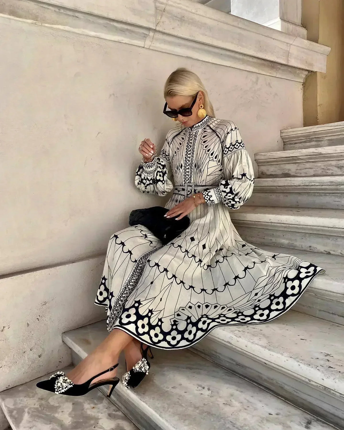 Kimberly | Women’s Printed Long Sleeve A Line Midi Dress