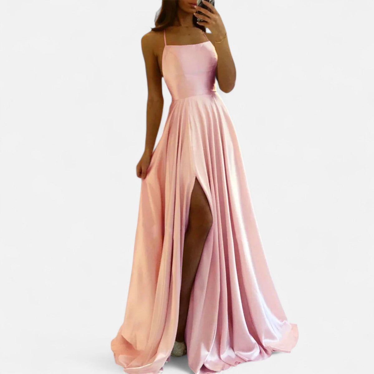 Margaret | Women’s Modern Fit Satin Slit Maxi Dress