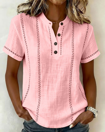 Linda | Casual Button V-Neck T-Shirt
