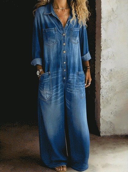 Monroe - Relaxed Wide-Leg Utility Denim Jumpsuit