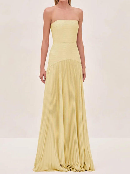 Eleanor | Women's Strapless Pleated Maxi Wedding Guest Dress