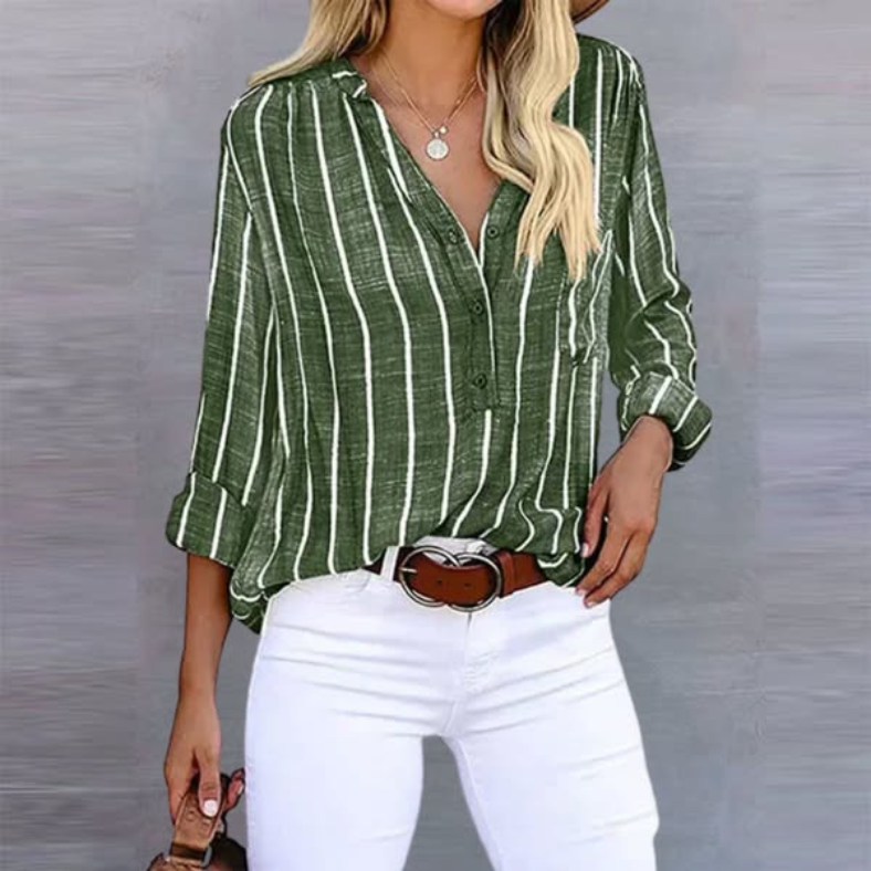 Bella | Women's Striped Long Sleeve Button Top