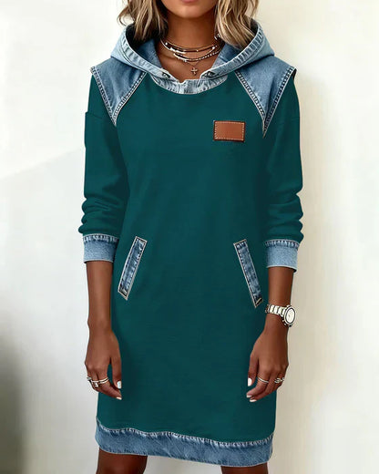 Lunariae – Casual Contrast Hoodie Dress