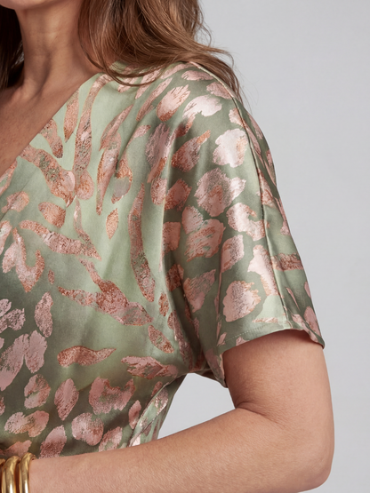 Marys | Abstract Print V Neck Twist Waist Midi Dress