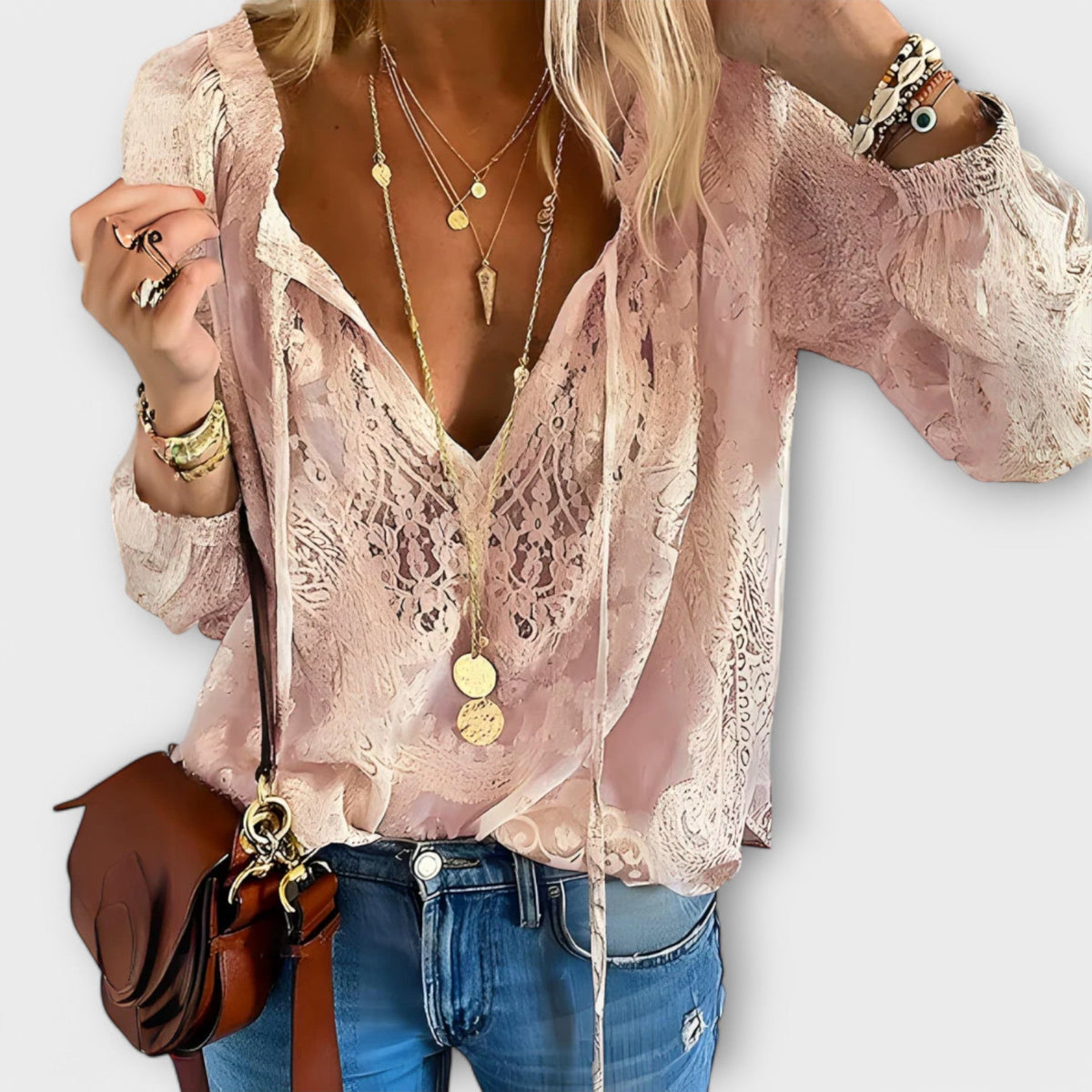 Victoria | Women's Boho V Neck Long Sleeve Casual Top