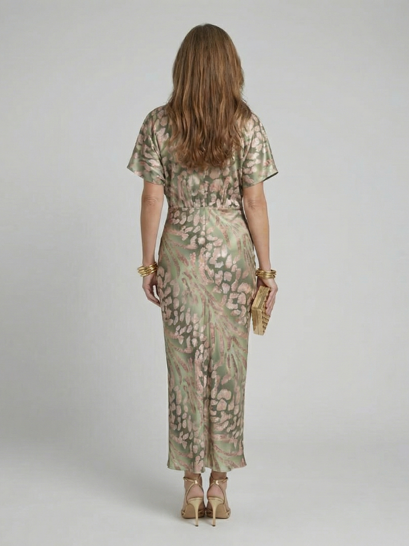 Marys | Abstract Print V Neck Twist Waist Midi Dress