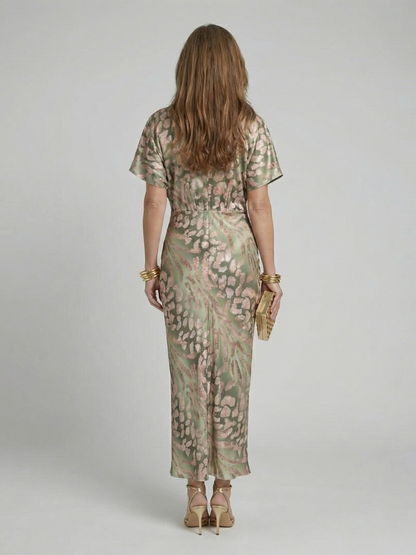 Marys | Abstract Print V Neck Twist Waist Midi Dress