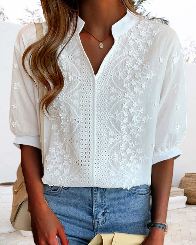 Xavier | Women’s Summer V Neck Puff Sleeve Blouse