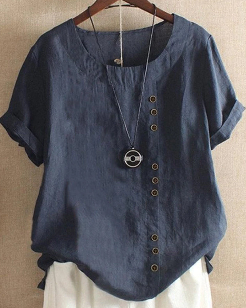 Beatrice | Women Button Detail Casual Short Sleeve Blouse