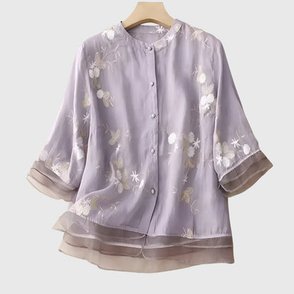 Nellie | Elegant Top With Embroidered Flowers