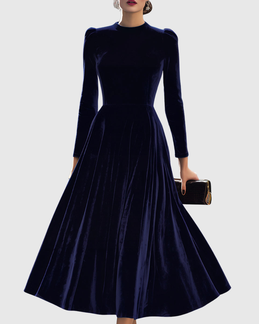 Sibella | Navy Long-Sleeve Midi Dress