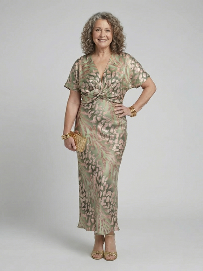 Marys | Abstract Print V Neck Twist Waist Midi Dress
