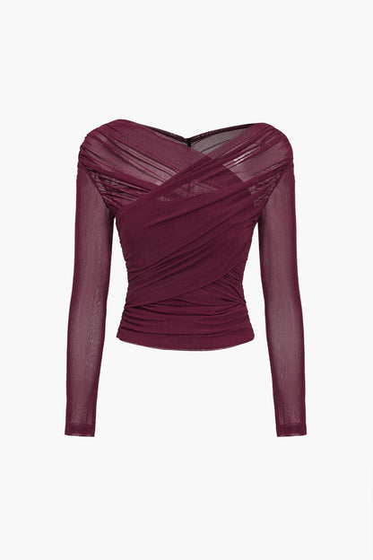 Michelle | Women Ruched Mesh Long Sleeve Top