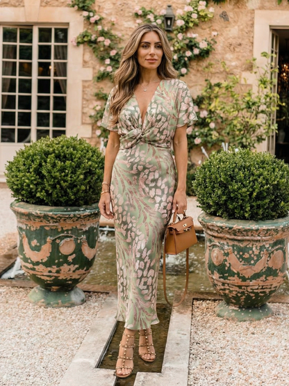 Marys | Abstract Print V Neck Twist Waist Midi Dress