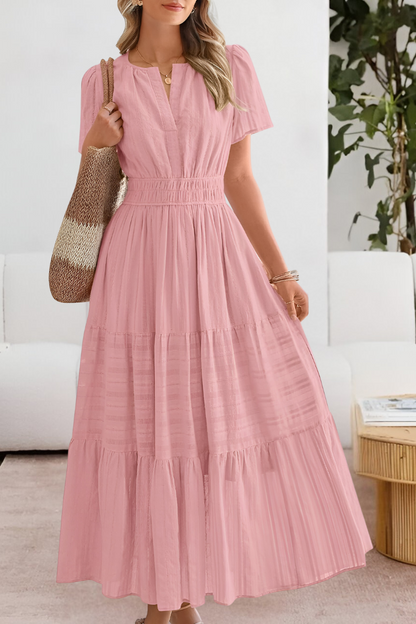 Eleanor | Women's Boho Short Sleeve Smocked Midi Dress