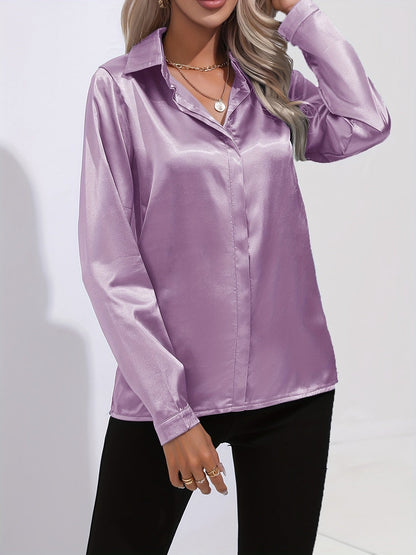 Sarah | Women’s Button Down Long Sleeve Satin Blouses