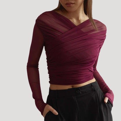 Claire | Women’s Spring Sheer Wrap Long-Sleeve Top
