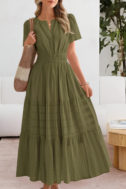Eleanor | Women's Boho Short Sleeve Smocked Midi Dress