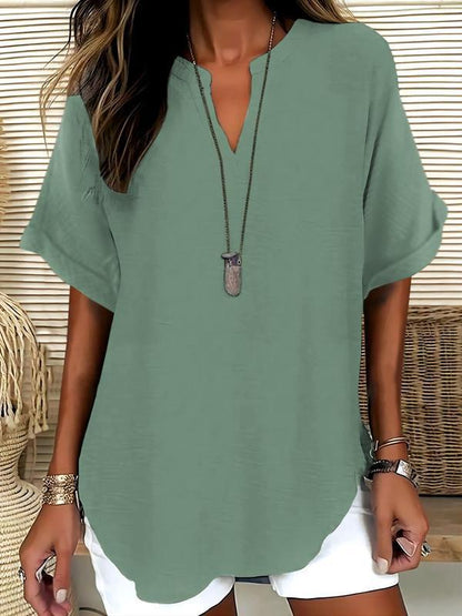 Atasia - Soft-Touch Notched-Neck Blouse