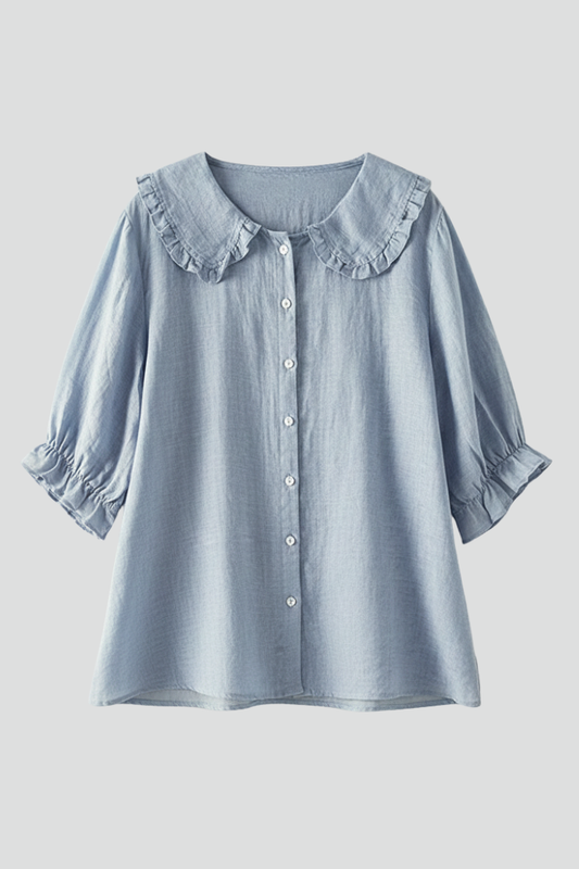 Megan | Women’s Casual Shirt with Ruffled Collar and Buttons