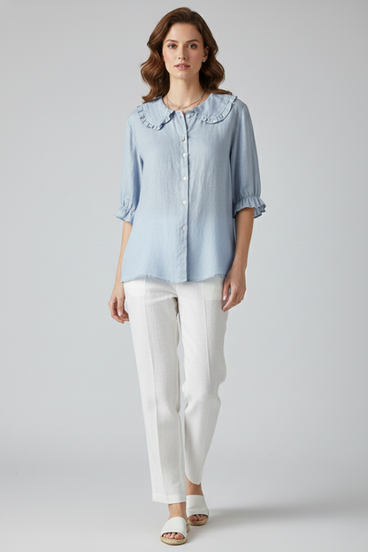 Megan | Women’s Casual Shirt with Ruffled Collar and Buttons