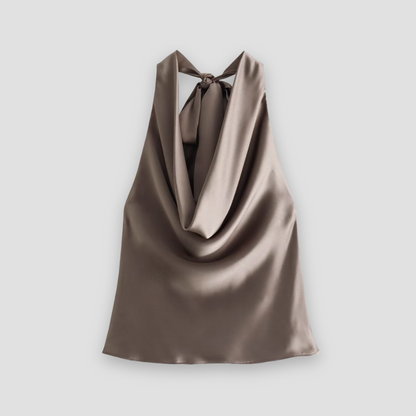 Jenny | Women’s Halter Back Tie Draped Satin Tanks