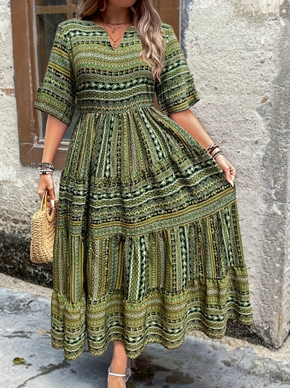 Daisy | Women’s Boho Printed Flowy Midi Dress