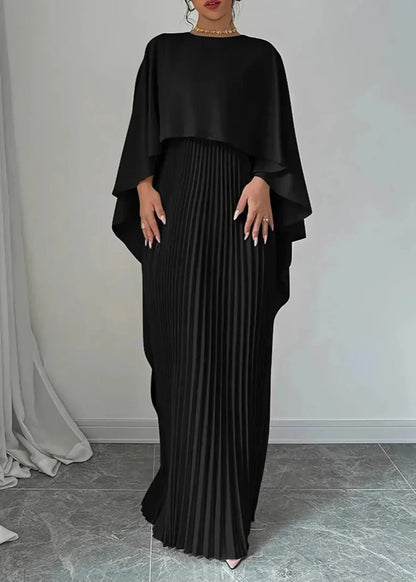 Makayla | Women’s Wedding Guest Pleated Cape Maxi Dress