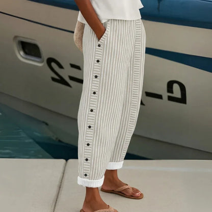 Caitlin | Stylish Striped Button Pants