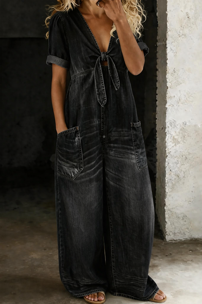Solmira - Relaxed Tie-Front Denim Jumpsuit