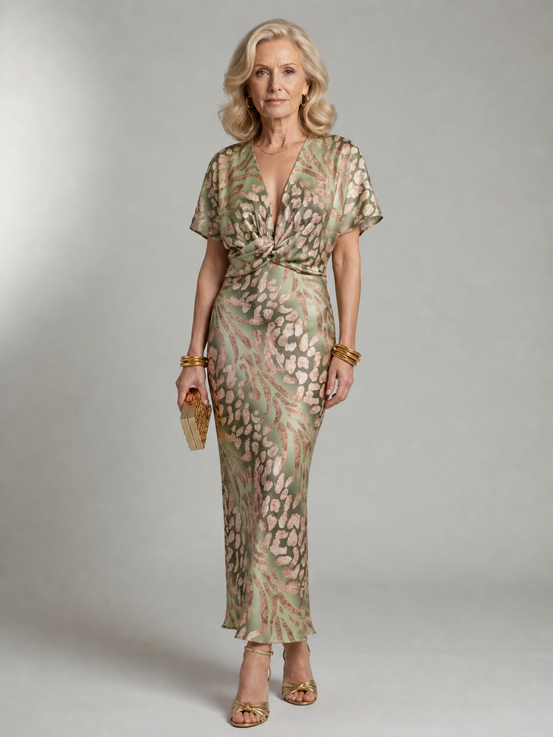 Marys | Abstract Print V Neck Twist Waist Midi Dress