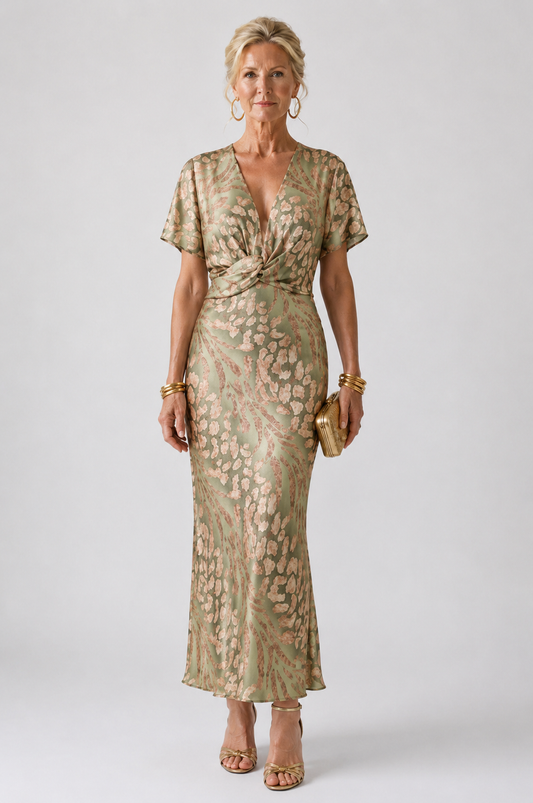 Marys | Abstract Print V Neck Twist Waist Midi Dress