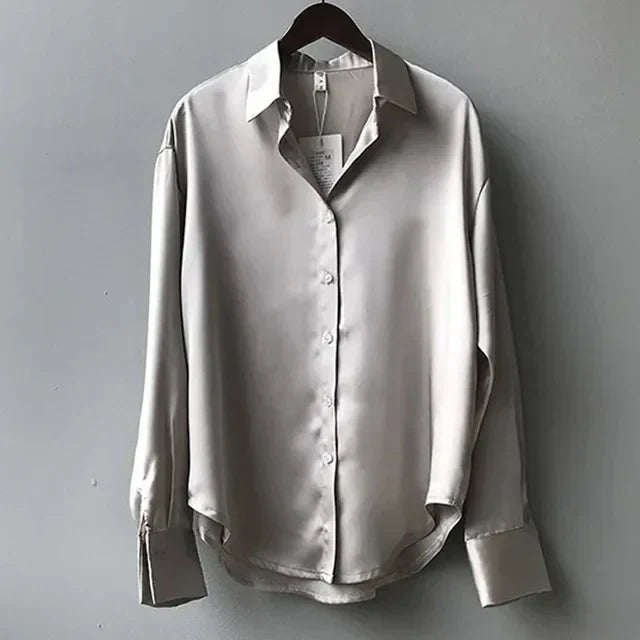 Stella | Women’s Long Sleeve Button Down Satin Blouses