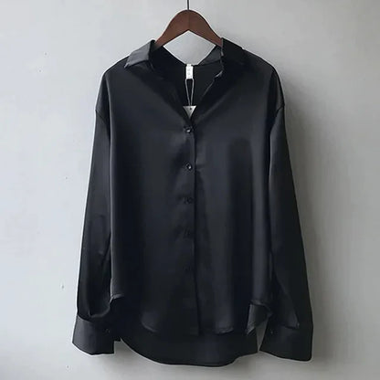 Stella | Women’s Long Sleeve Button Down Satin Blouses