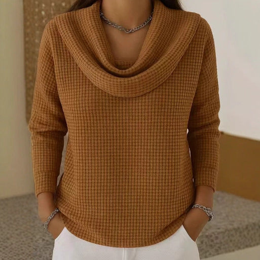 Karen – Warm Waffle Knit Sweater With Elegant Cowl Neck
