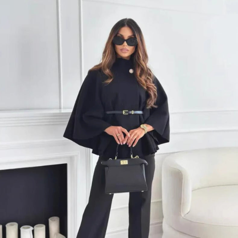 Hattie - Cozy High Neck Buttoned Cape