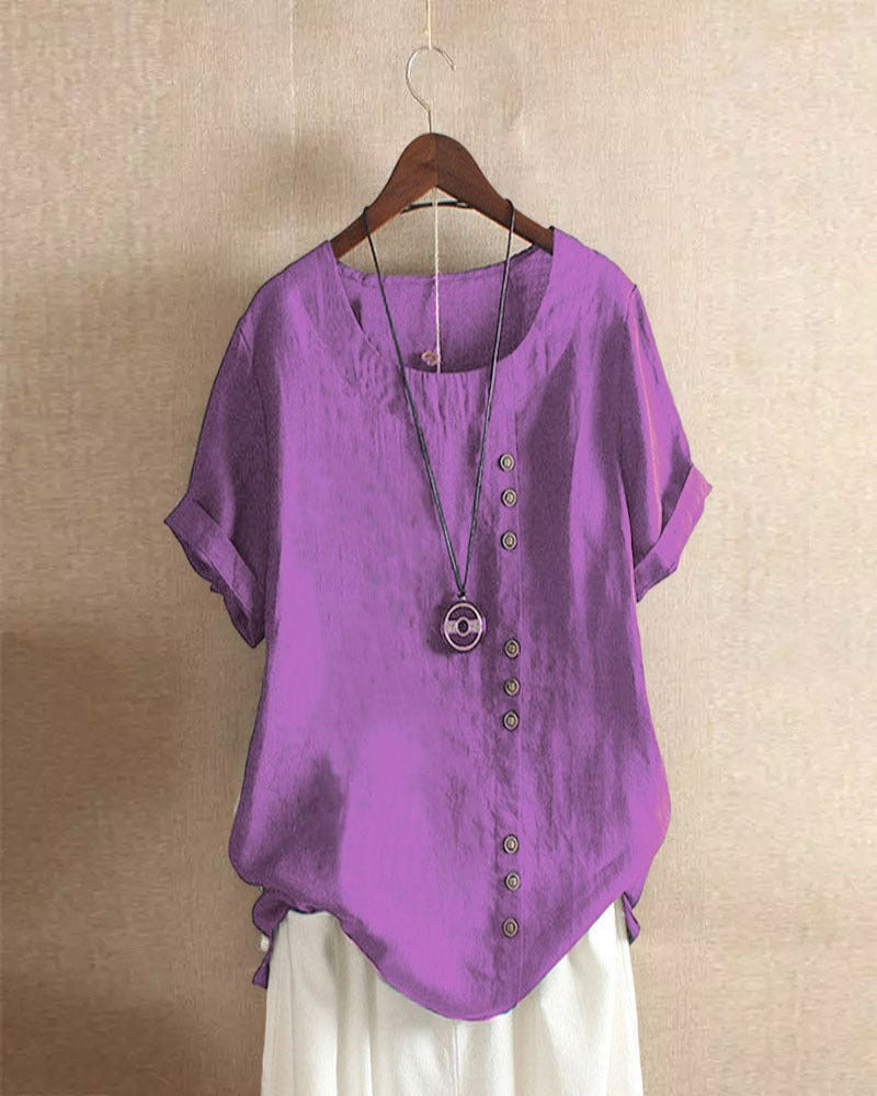 Beatrice | Women Button Detail Casual Short Sleeve Blouse