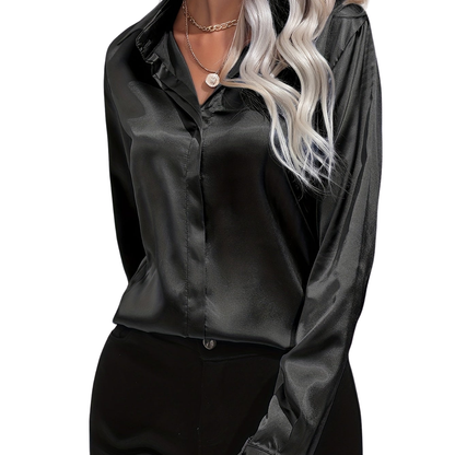 Sarah | Women’s Button Down Long Sleeve Satin Blouses