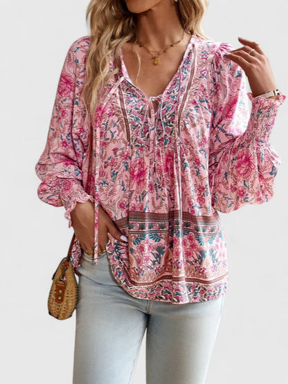 Tessa | Women's Boho Floral Long Sleeve Peasant Top