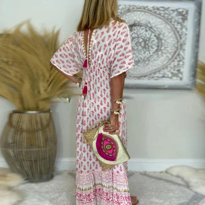 Emma | Women's Boho Tassel Detail Short Sleeve Maxi Dress