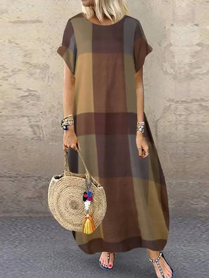 Noelle - Minimalist Block Pattern Flowing Maxi Dress