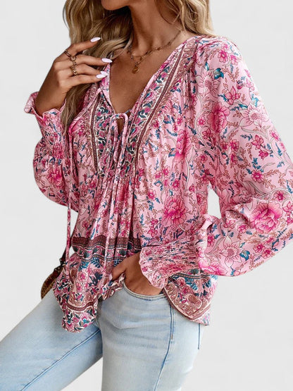 Tessa | Women's Boho Floral Long Sleeve Peasant Top