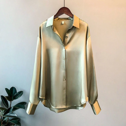 Taylor | Women’s Loose Fit Button Down Satin Blouses