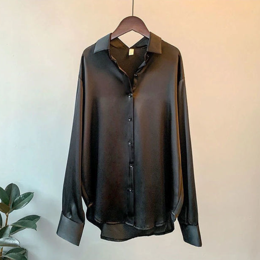 Taylor | Women’s Loose Fit Button Down Satin Blouses