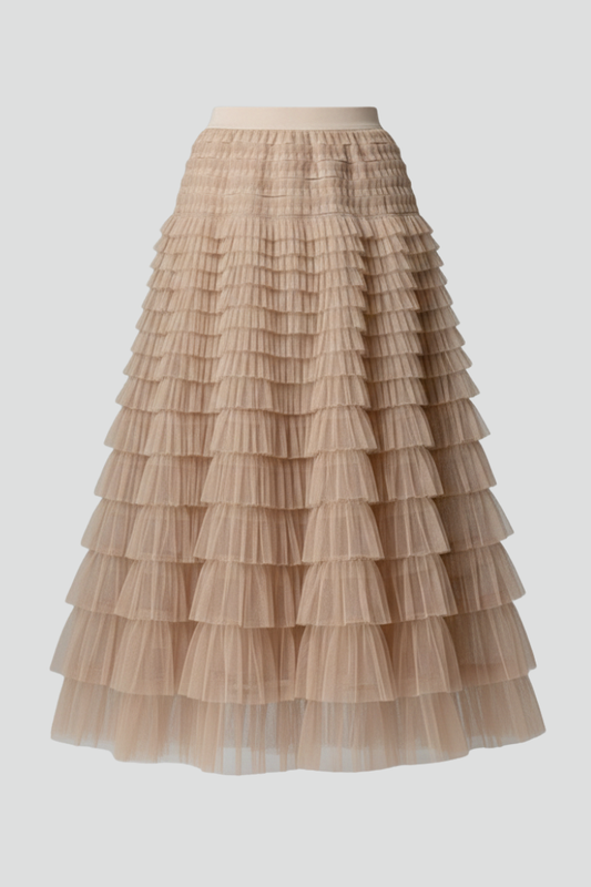 Lily | Women’s Layered Tulle Midi Skirt with Elastic Waist