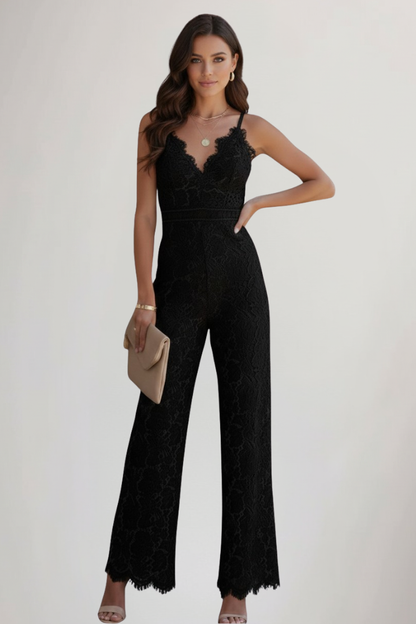 Emily | Women’s Sleeveless Lace V-Neck Wide-Leg Jumpsuit