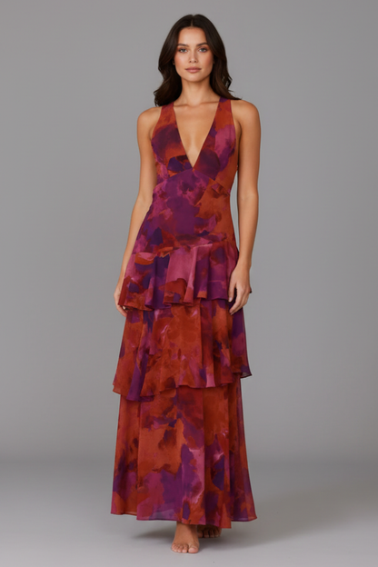 Gabriella | Women’s V-Neck Tiered Skirt Maxi Dress