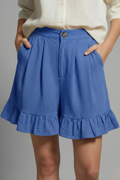 Jacklyn | Women’s High Waist Ruffle Hem Casual Shorts