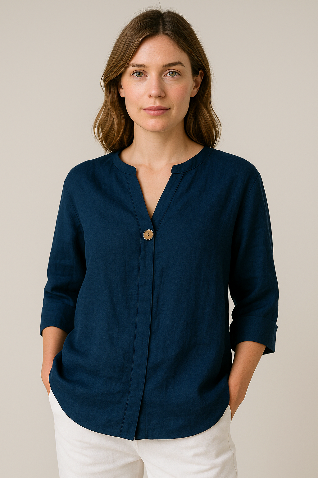 Gabrielle | Women’s V-Neck Button Detail Relaxed Blouse